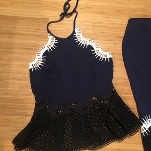 2 piece Johnathon Simkhai halter style top with midi pencil skirt